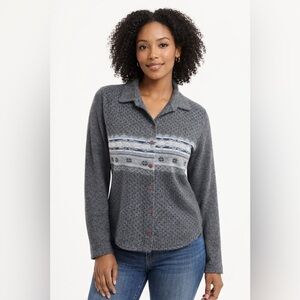 Vintage 90s L.A. Gold Button Up Sweater Soft Knit Cardigan Gray Nordic Fair Isle